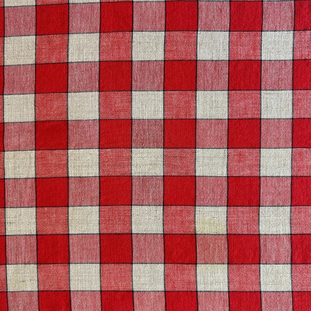 Red and off-white cotton tablecloth 44”x 50”